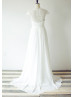 High Neckline Ivory Eyelash Lace Chiffon Sequined Sparkly Wedding Dress
